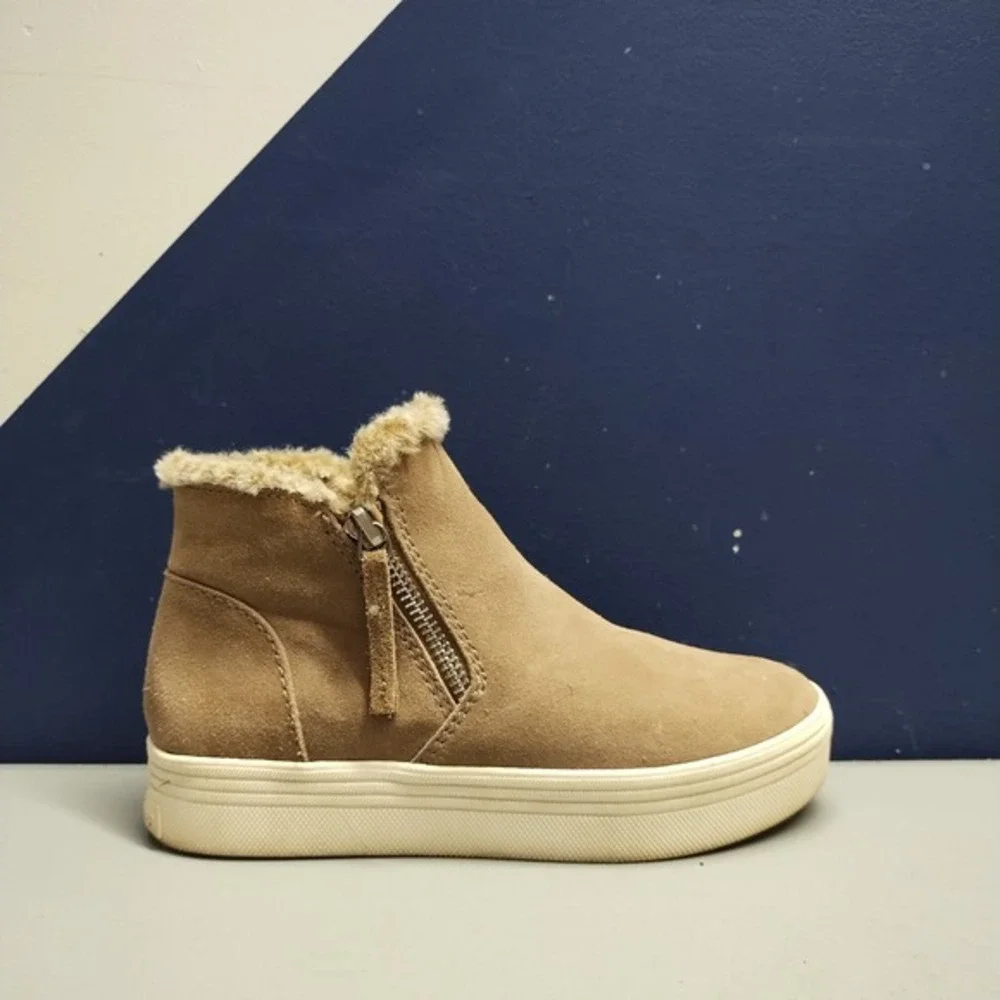 Dolce Vita Sneakers Womens US 6M Brown White Leather Side‎ Zip Faux Fur High Top